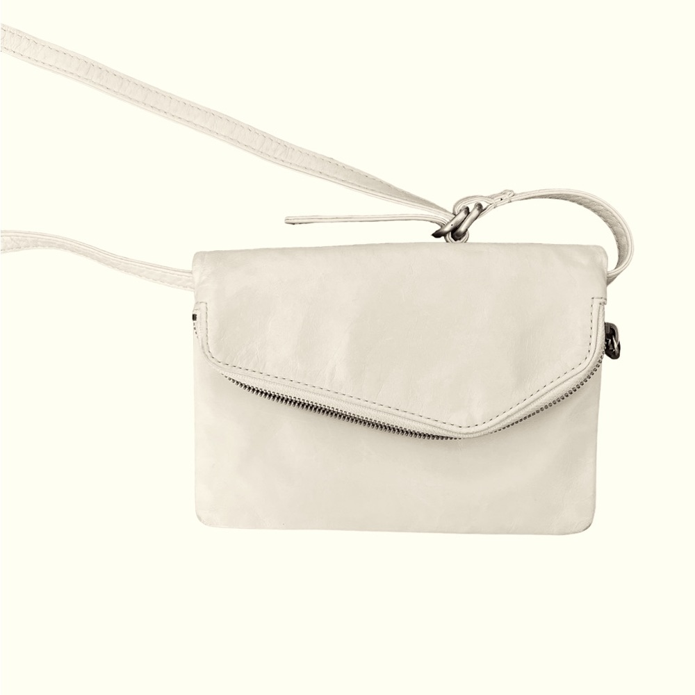 Hobo Crossbody Off White Leather Bag/ Mimi/zipper